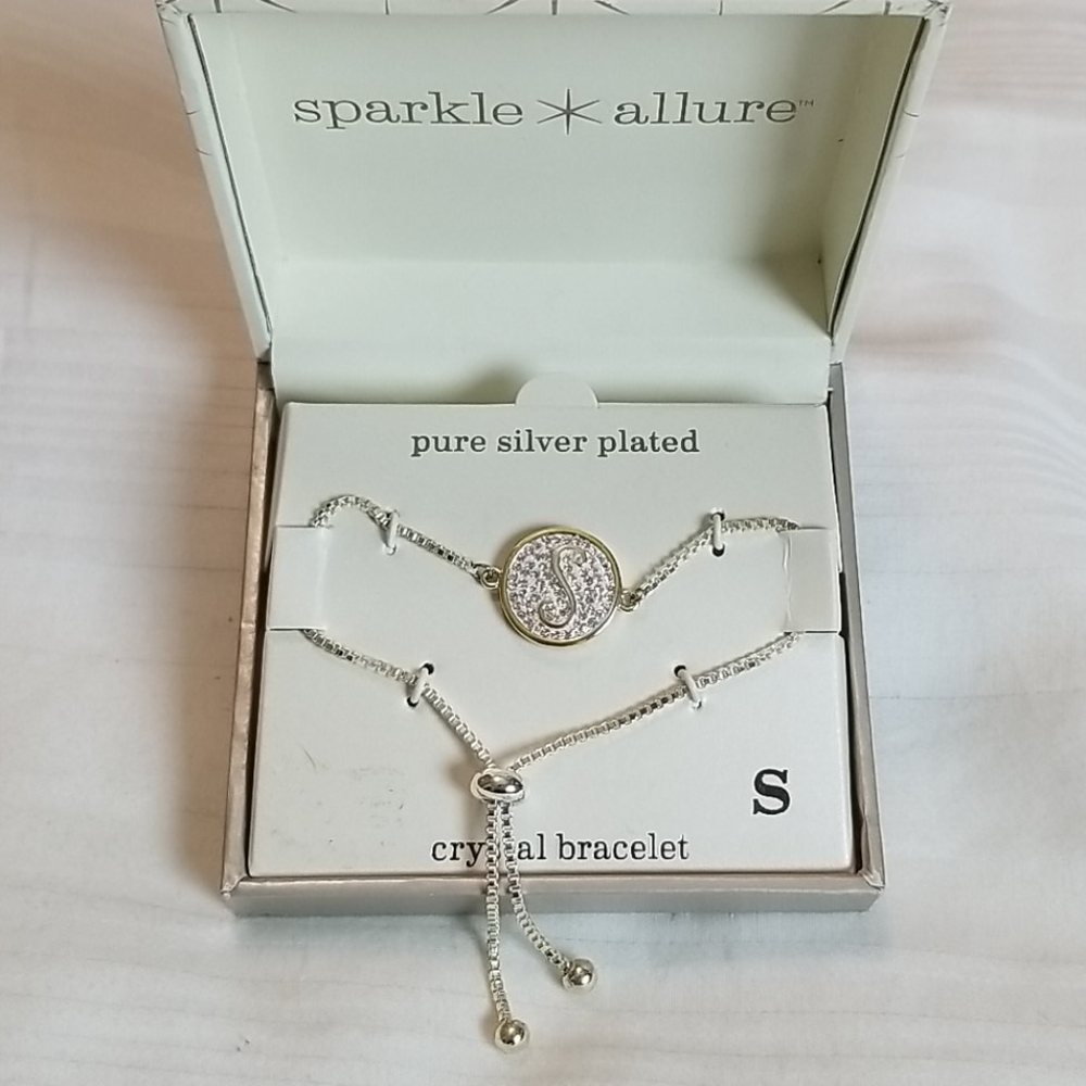 Vintage Silver Plated Crystal Initial S Bracelet